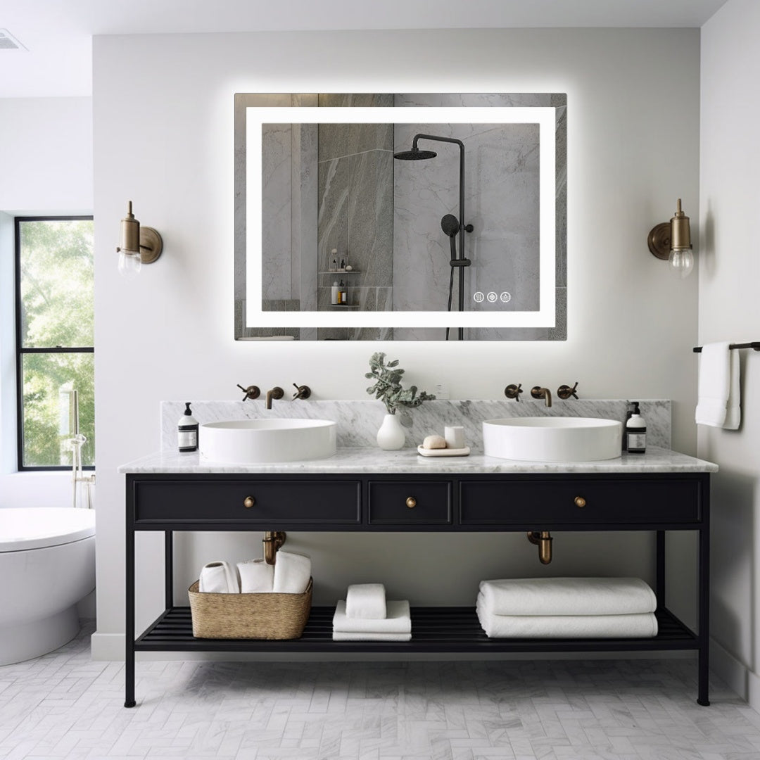 Anti-fog LED Bathroom Mirror With Dual Light Source And Three Lighting Modes-32 X 40