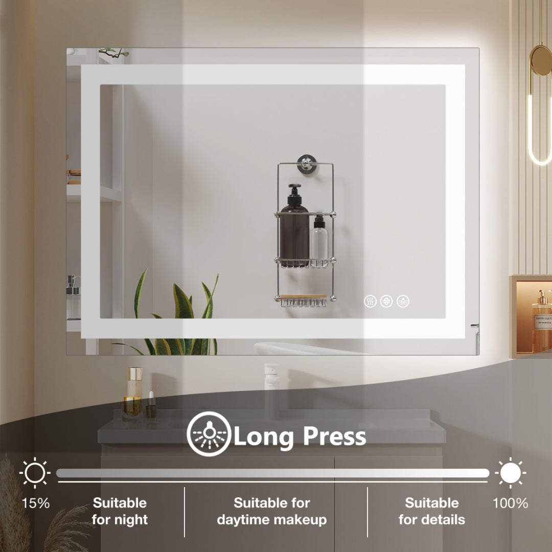 Anti-fog LED Bathroom Mirror With Dual Light Source And Three Lighting Modes-32 X 40