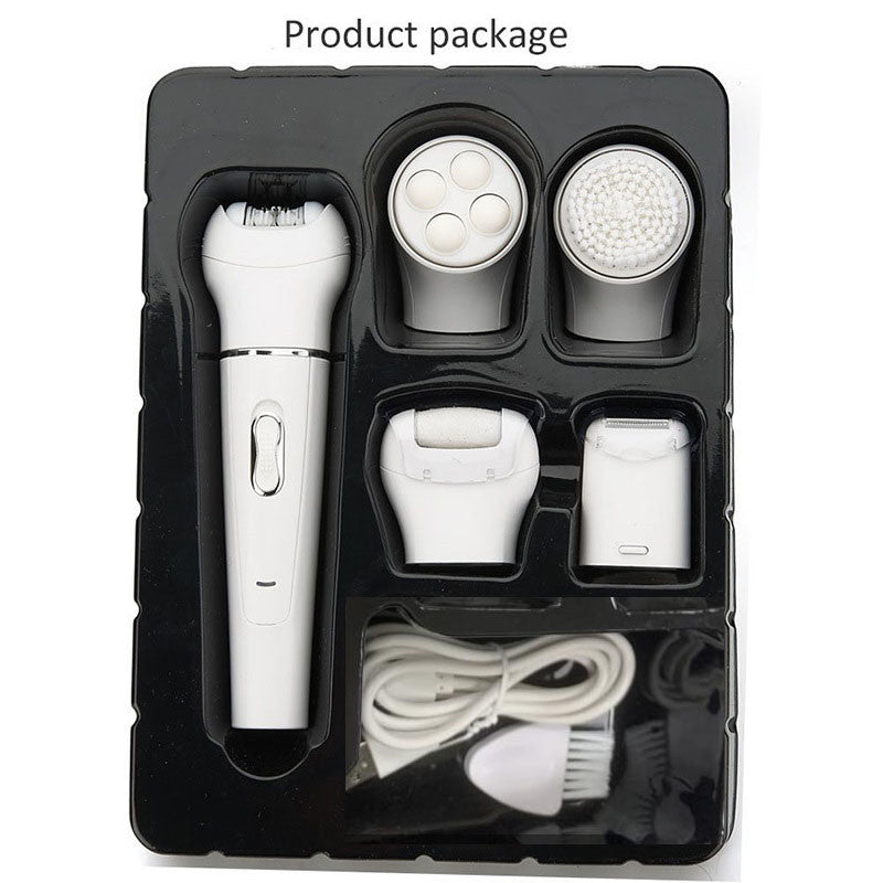 5 in 1 Multifunctional Combined Electric Facial Cleansing Brush for Deep Facial Cleaning, Face Message, Epilator, Callus Remover, and Body Hair Trimming