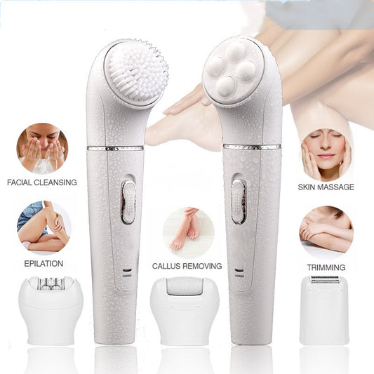 5 in 1 Multifunctional Combined Electric Facial Cleansing Brush for Deep Facial Cleaning, Face Message, Epilator, Callus Remover, and Body Hair Trimming