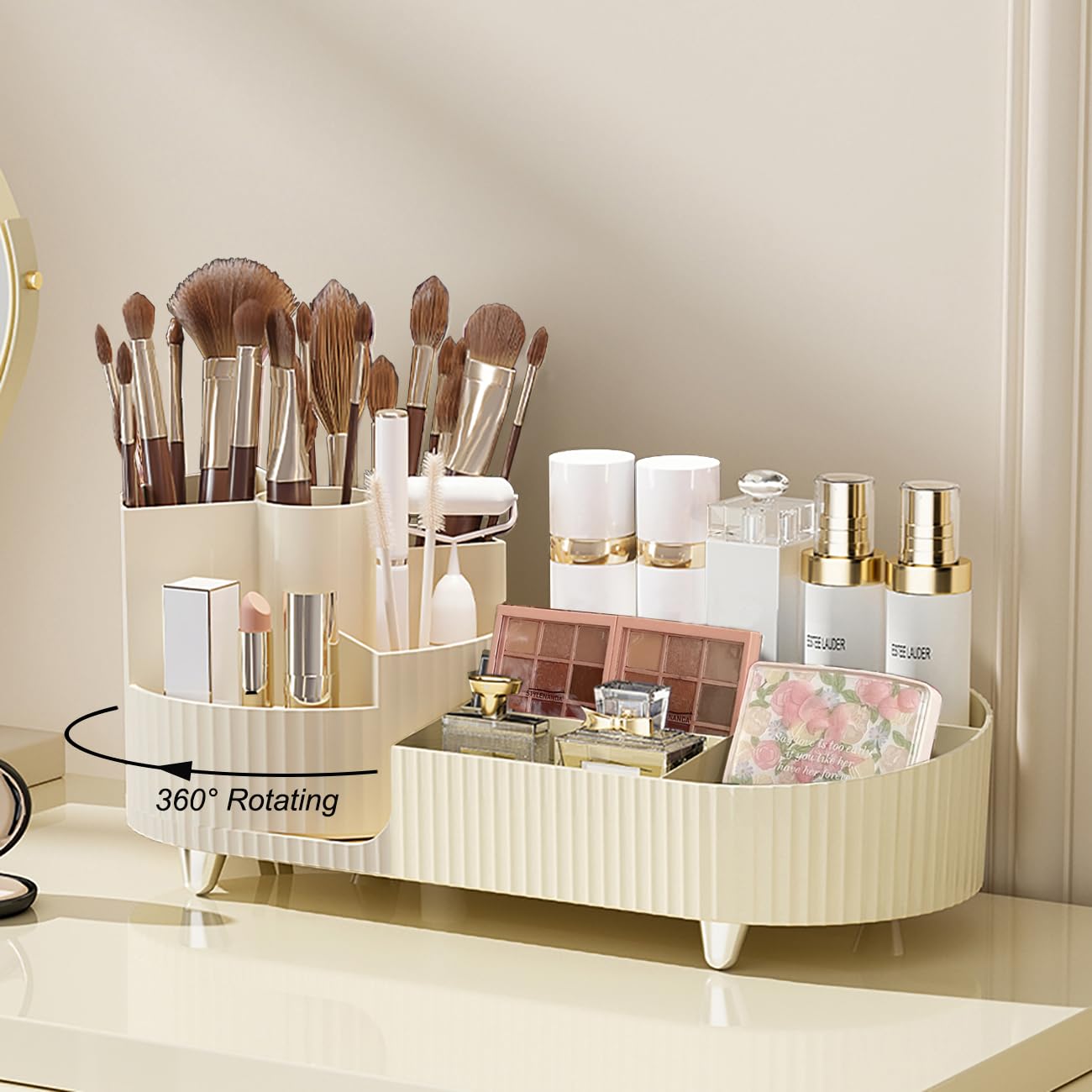 Makeup Organizer Countertop Rotating Makeup Organizer For Vanity Large Capacity Cosmetic Display Case With Makeup Brush Holder Cosmetic Organizer Countertop