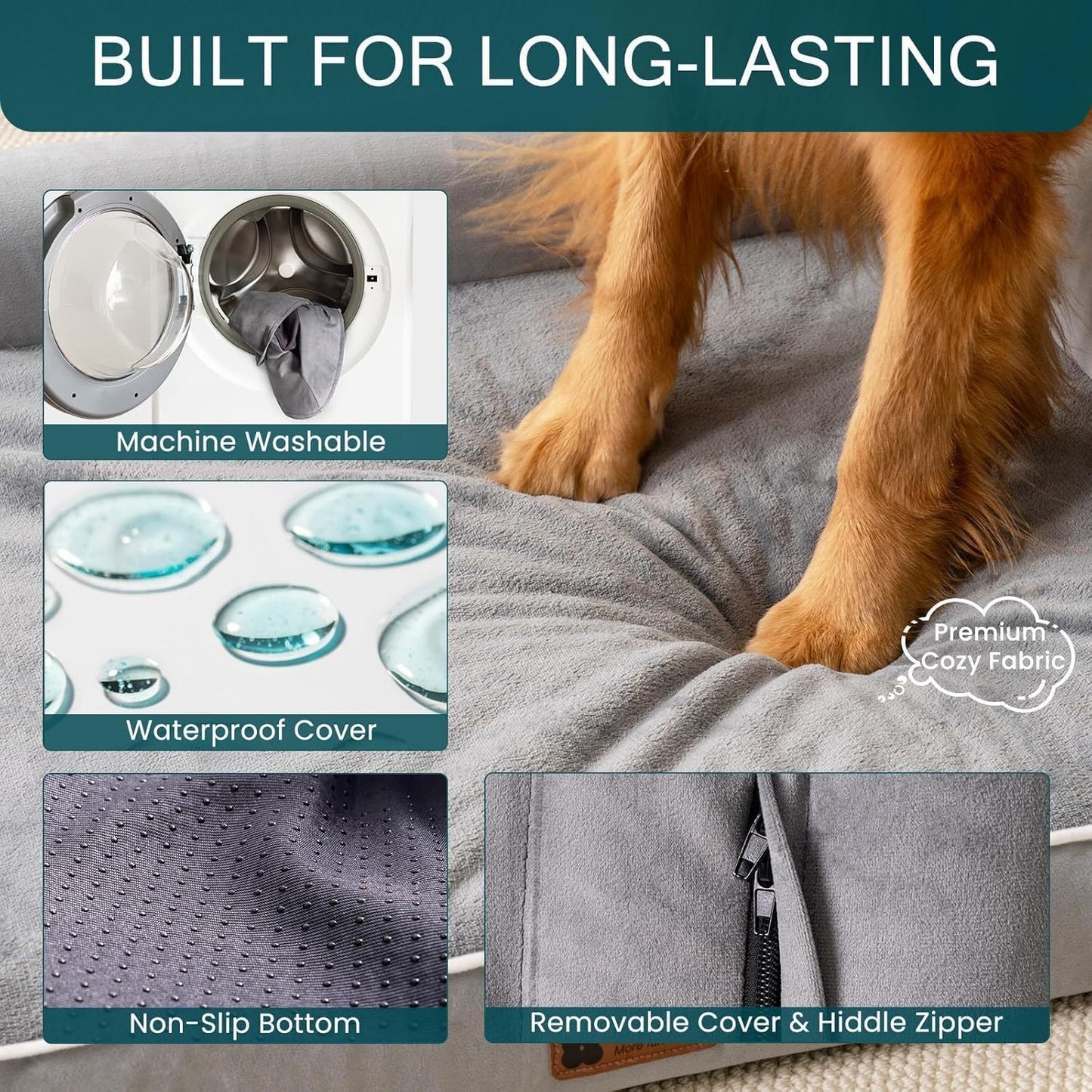 MEWOOFUN Orthopedic Dog Bed For Large Dogs - XL Egg Crate Foam Mattress With Removable Washable Cover, Waterproof Pet Couch Bed Grey, Extra Large