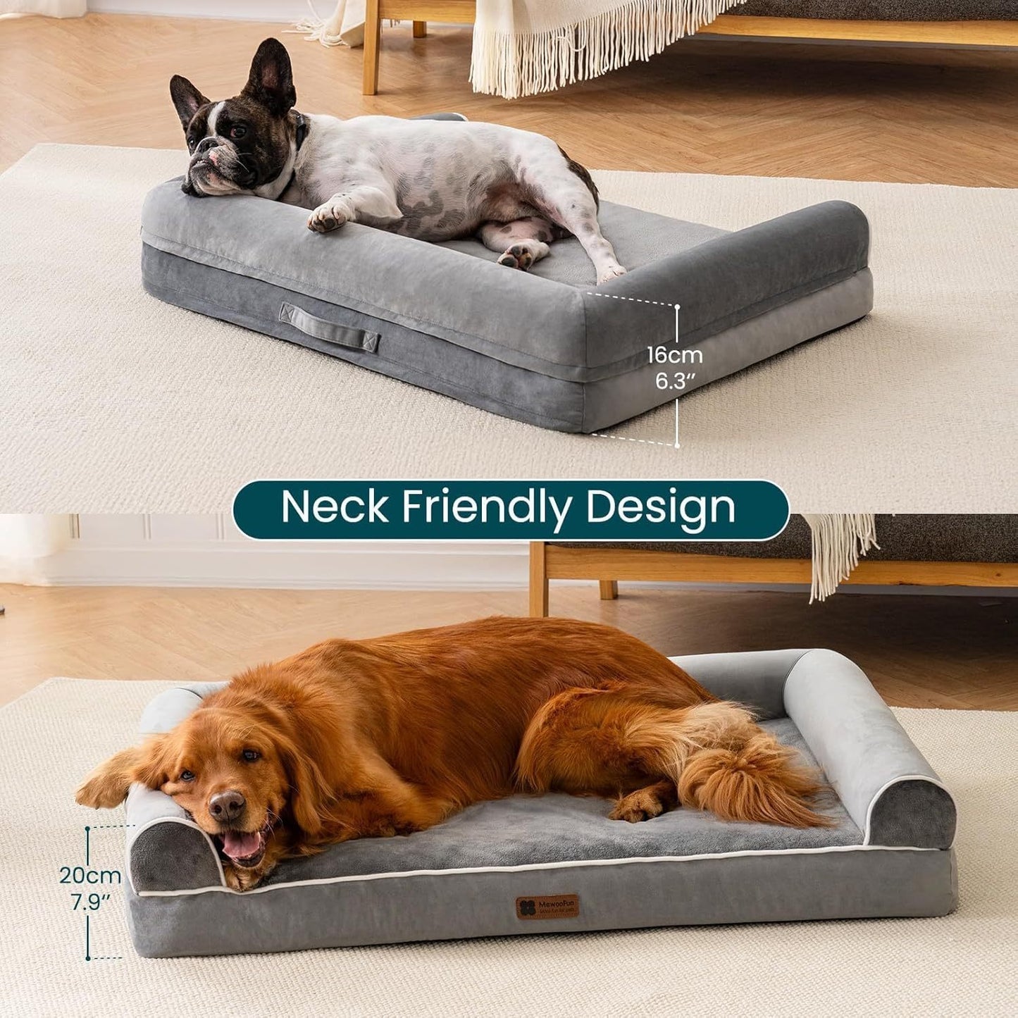 MEWOOFUN Orthopedic Dog Bed For Large Dogs - XL Egg Crate Foam Mattress With Removable Washable Cover, Waterproof Pet Couch Bed Grey, Extra Large